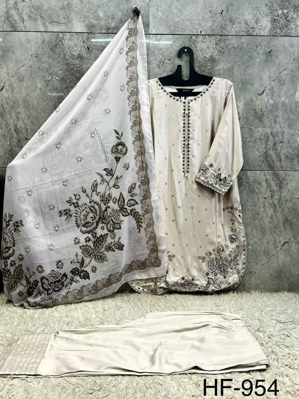 Hoor Tex HF-954 Pakistani Full Stitched Suit – Heavy Reyon Satin with Chiffon Dupatta Pakistani Suit (Full set & Single) Wholesale Price 