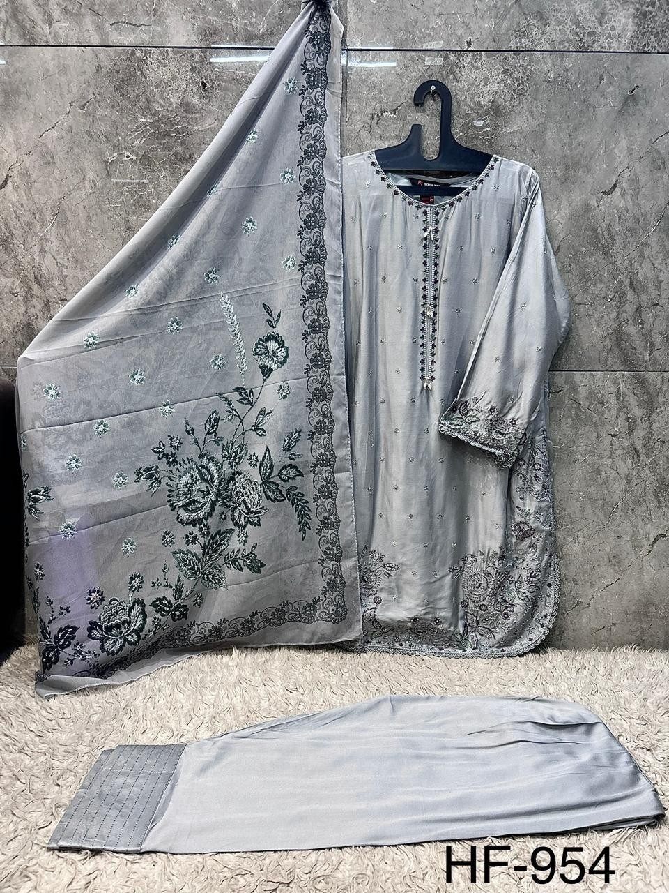 Hoor Tex HF-954 Pakistani Full Stitched Suit – Heavy Reyon Satin with Chiffon Dupatta Pakistani Suit (Full set & Single) Wholesale Price 