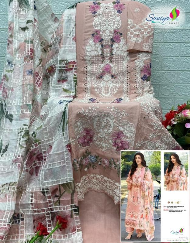 D.no 1691 Elaf Premium Cotton Chikankari Embroidered 3 Piece Pakistani Suit Single Wholesale Price – Saniya Trendz