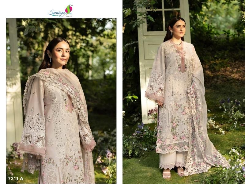 D.No 7211 TRENDZ Chikankari Cotton Suit with Maslin Printed Dupatta Pakistani Suit Single Wholesale Price 