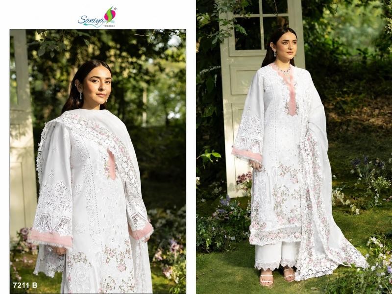 D.No 7211 TRENDZ Chikankari Cotton Suit with Maslin Printed Dupatta Pakistani Suit Single Wholesale Price 