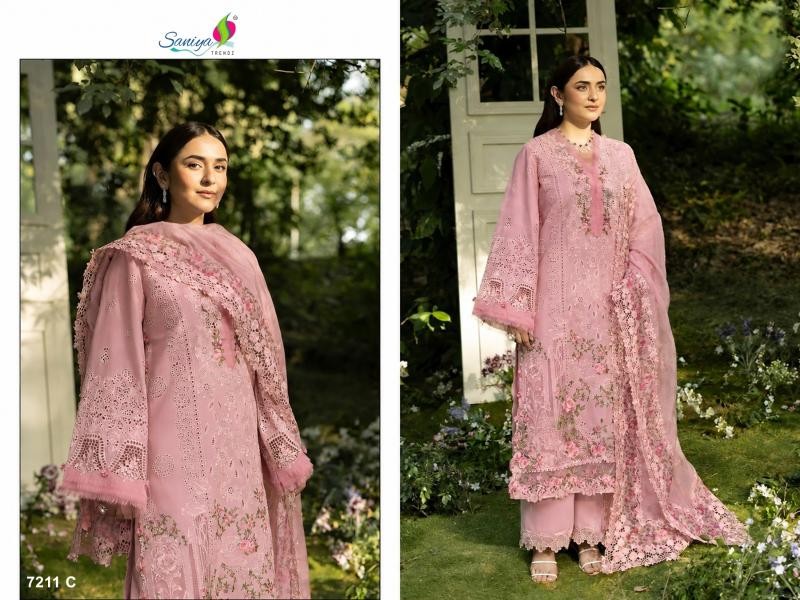 D.No 7211 TRENDZ Chikankari Cotton Suit with Maslin Printed Dupatta Pakistani Suit Single Wholesale Price 