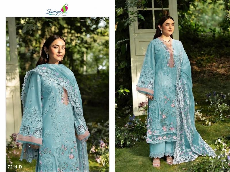 D.No 7211 TRENDZ Chikankari Cotton Suit with Maslin Printed Dupatta Pakistani Suit Single Wholesale Price 