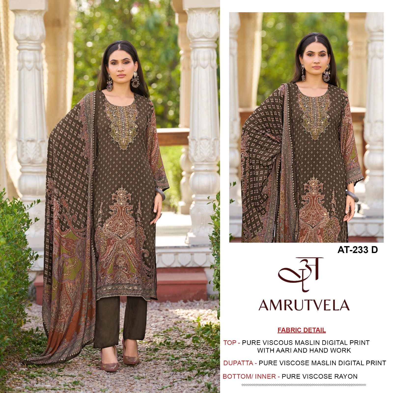 AMRUTVELA AT-233 Pakistani Viscose Maslin Digital Print Suit with Aari & Hand Work Pakistani Suit Single And Full Set Wholesale Price 