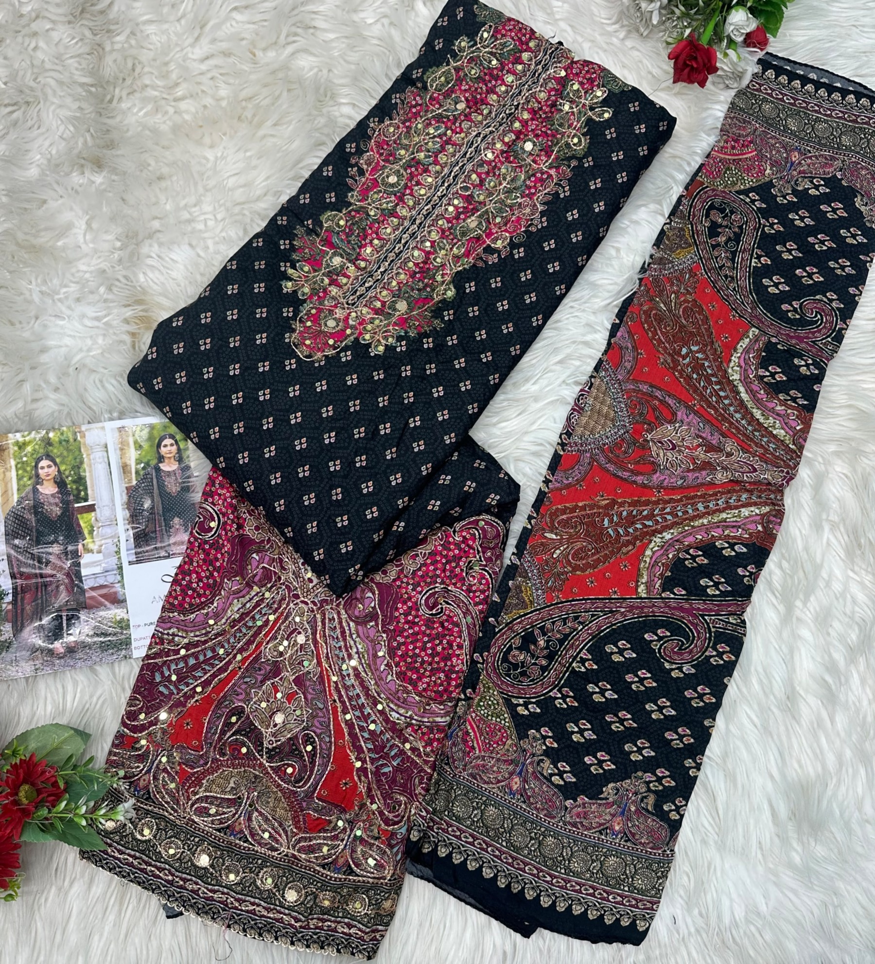 AMRUTVELA AT-233 Pakistani Viscose Maslin Digital Print Suit with Aari & Hand Work Pakistani Suit Single And Full Set Wholesale Price 