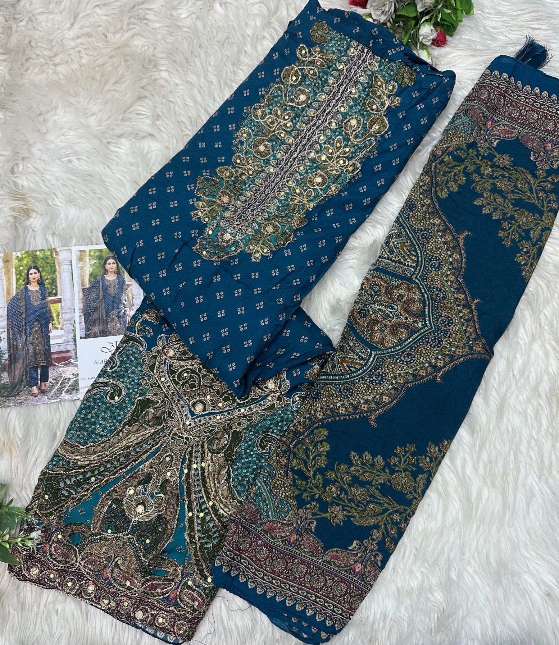 AMRUTVELA AT-233 Pakistani Viscose Maslin Digital Print Suit with Aari & Hand Work Pakistani Suit Single And Full Set Wholesale Price 