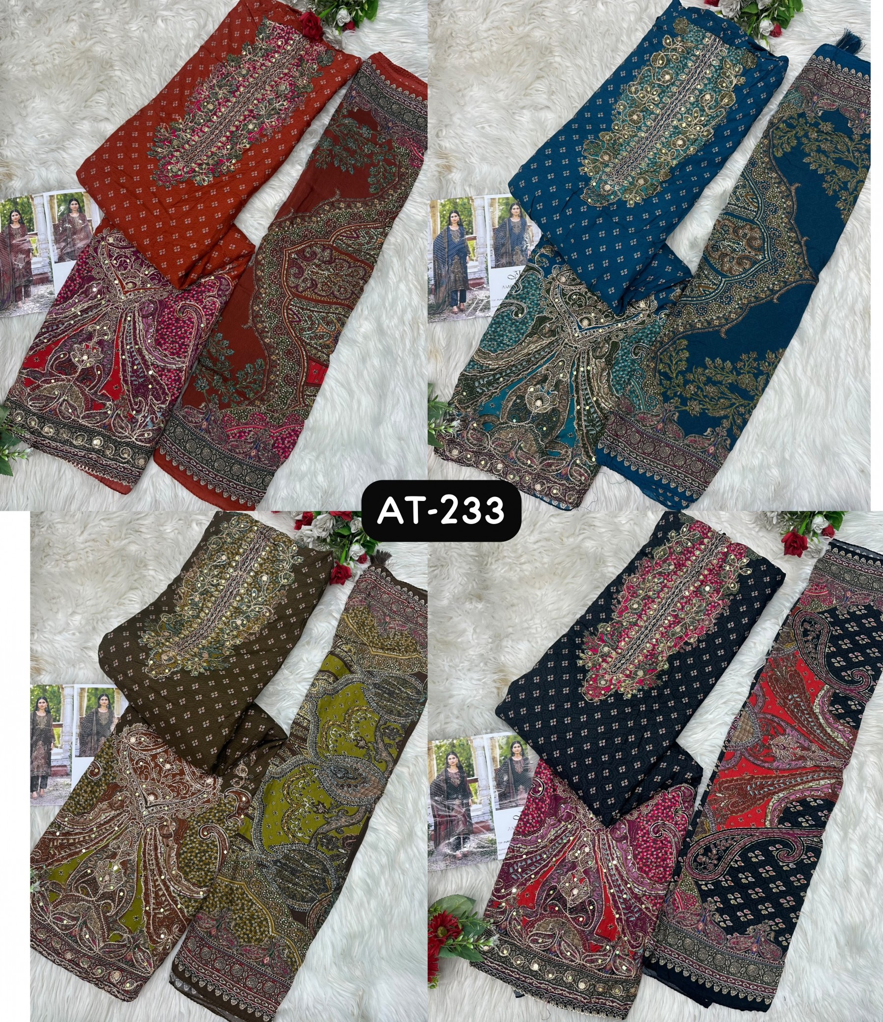 AMRUTVELA AT-233 Pakistani Viscose Maslin Digital Print Suit with Aari & Hand Work Pakistani Suit Single And Full Set Wholesale Price 