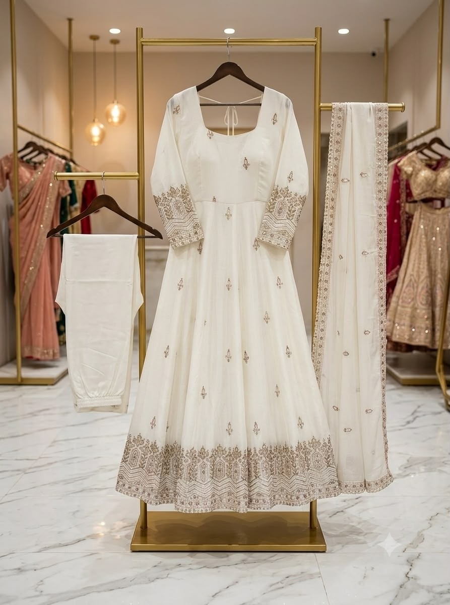 Trending Chinon Silk Embroidered Gown With Pant & Dupatta – WW-1274 Partywear And Wedding Gown Single Wholesale Price 