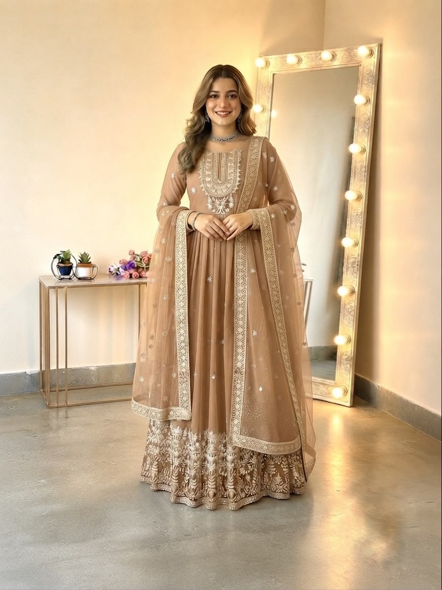 Heavy Georgette Embroidered Sequence Work Gown With Pant & Dupatta – SSR-546 Partywear and wedding Gown Single Wholesale Price 