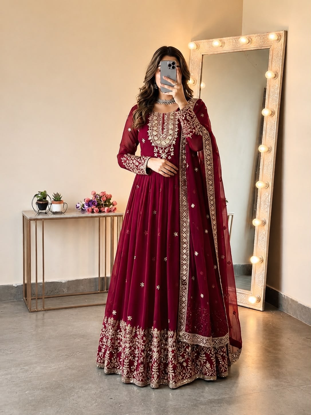Heavy Georgette Embroidered Sequence Work Gown With Pant & Dupatta – SSR-546 Partywear and wedding Gown Single Wholesale Price 