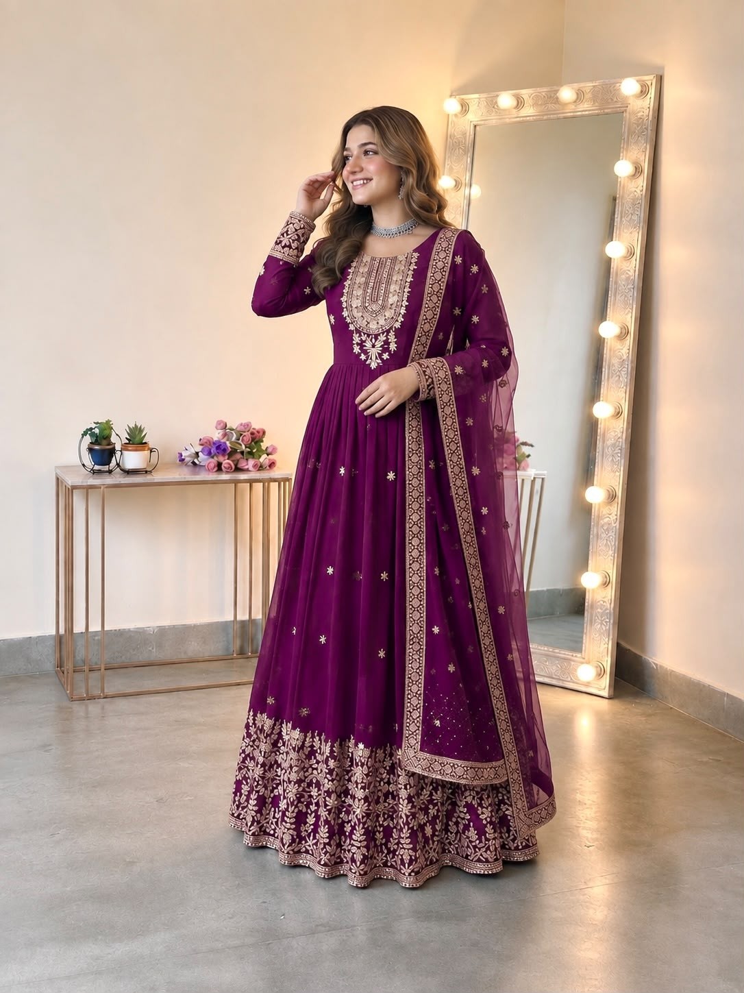 Heavy Georgette Embroidered Sequence Work Gown With Pant & Dupatta – SSR-546 Partywear and wedding Gown Single Wholesale Price 