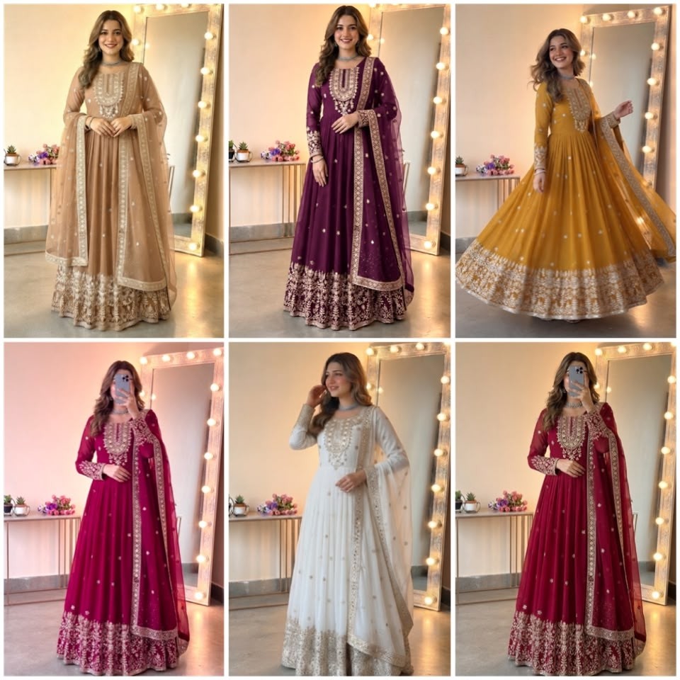 Heavy Georgette Embroidered Sequence Work Gown With Pant & Dupatta – SSR-546 Partywear and wedding Gown Single Wholesale Price 