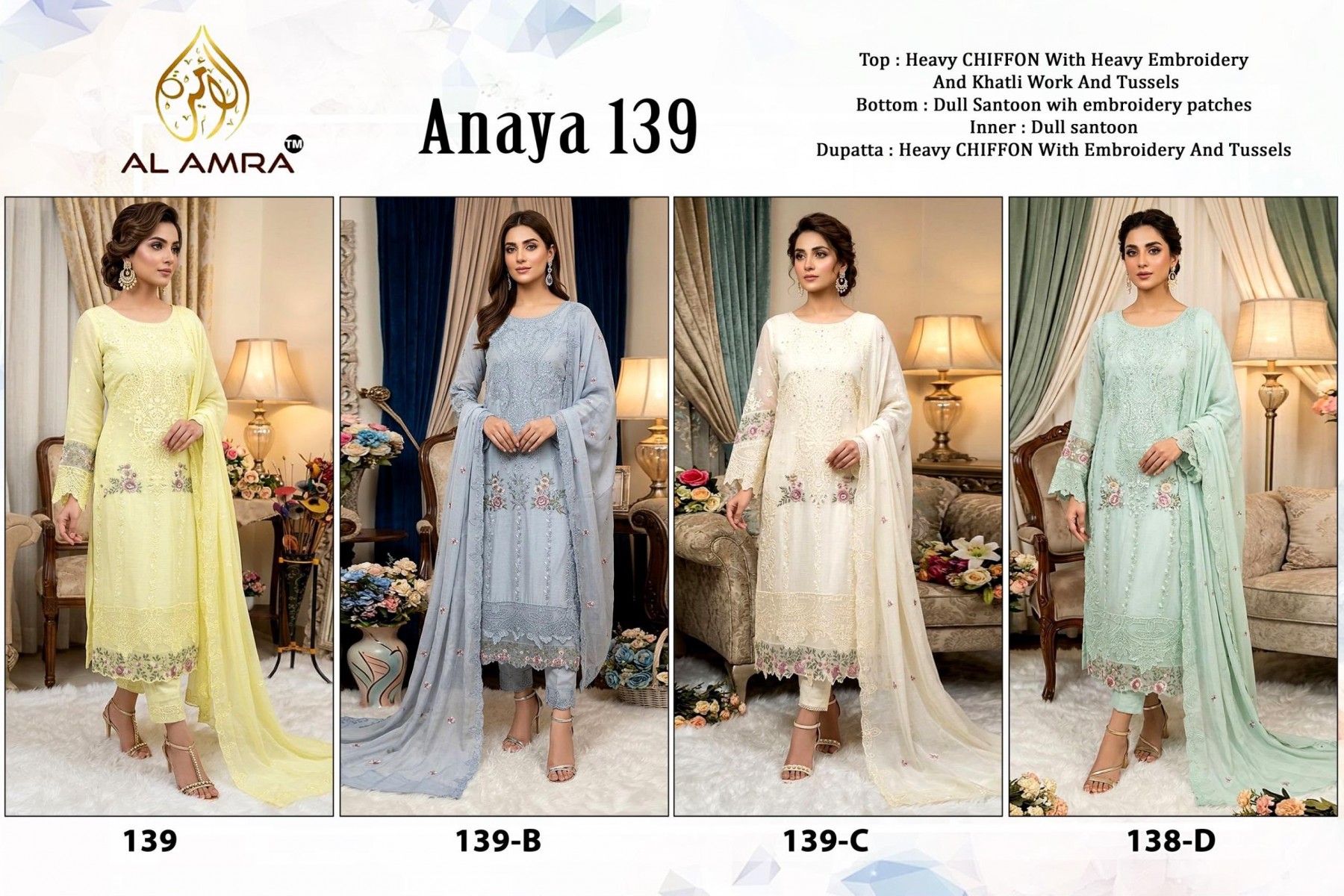 Anaya 139 Heavy Chiffon Embroidered Semi-Stitched Suit With Dupatta Pakistani Suit Single And Full Set Wholesale Price 