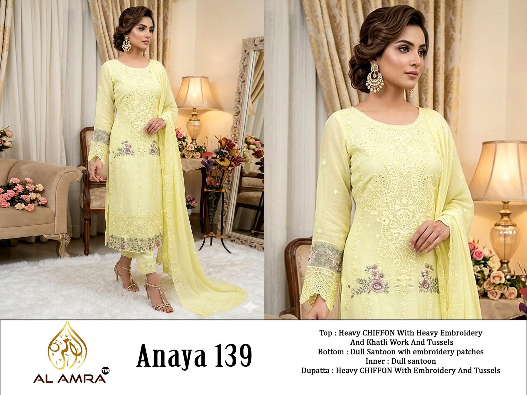 Anaya 139 Heavy Chiffon Embroidered Semi-Stitched Suit With Dupatta Pakistani Suit Single And Full Set Wholesale Price 
