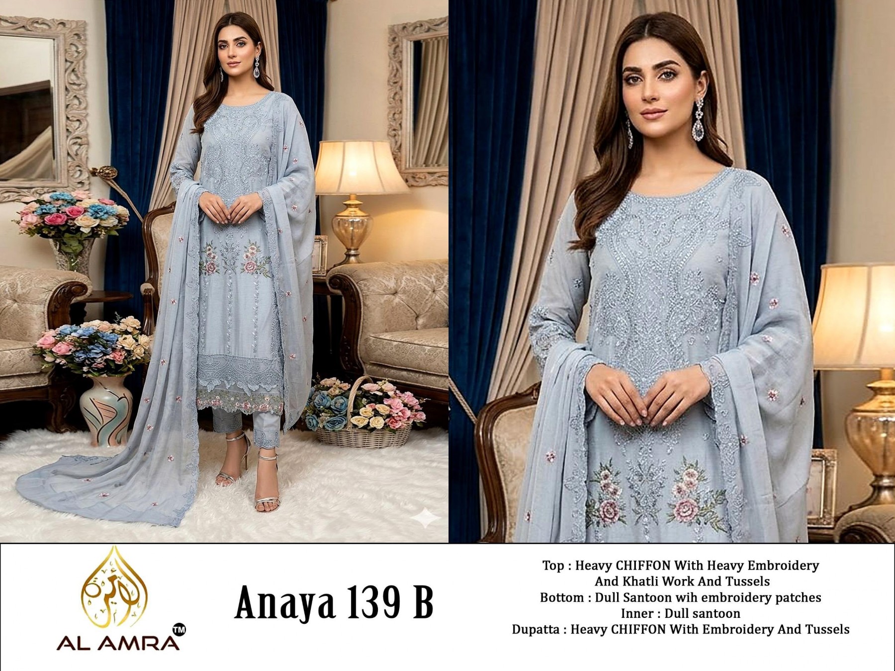 Anaya 139 Heavy Chiffon Embroidered Semi-Stitched Suit With Dupatta Pakistani Suit Single And Full Set Wholesale Price 