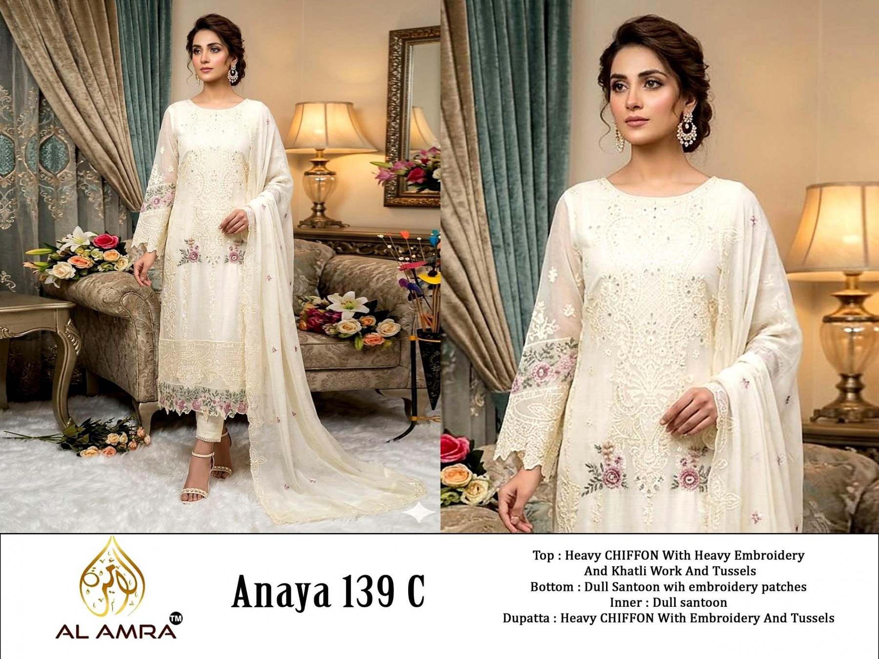 Anaya 139 Heavy Chiffon Embroidered Semi-Stitched Suit With Dupatta Pakistani Suit Single And Full Set Wholesale Price 