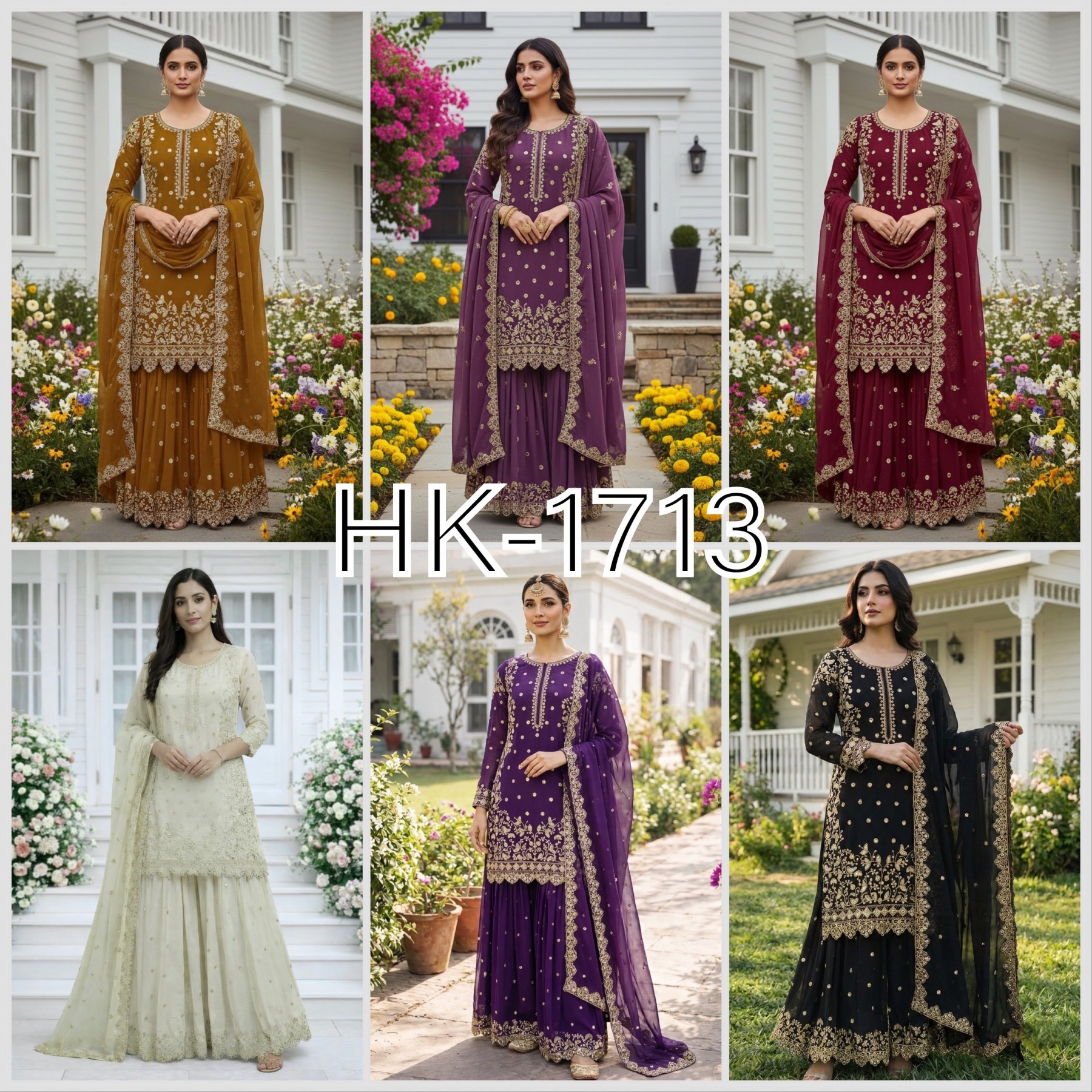 Premium Faux Georgette Embroidered Sequence Work Top Palazzo With Dupatta Set – HK-1713 Pakistani Readymade Sharara Suit Single Wholesale Price 