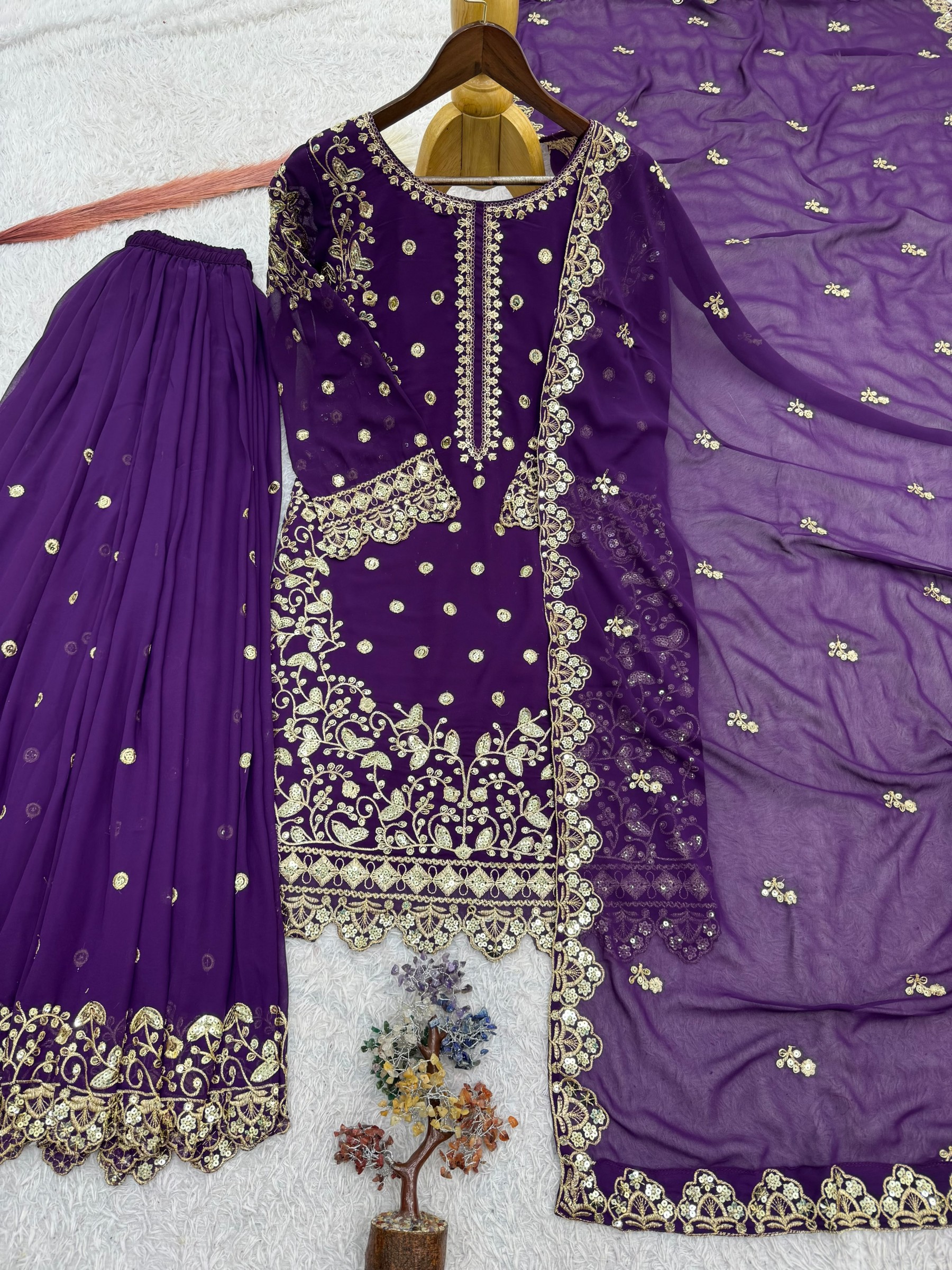 Premium Faux Georgette Embroidered Sequence Work Top Palazzo With Dupatta Set – HK-1713 Pakistani Readymade Sharara Suit Single Wholesale Price 