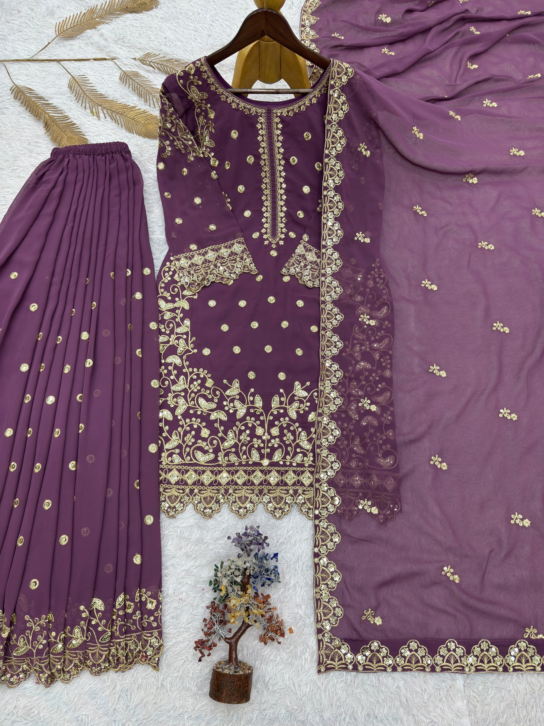 Premium Faux Georgette Embroidered Sequence Work Top Palazzo With Dupatta Set – HK-1713 Pakistani Readymade Sharara Suit Single Wholesale Price 