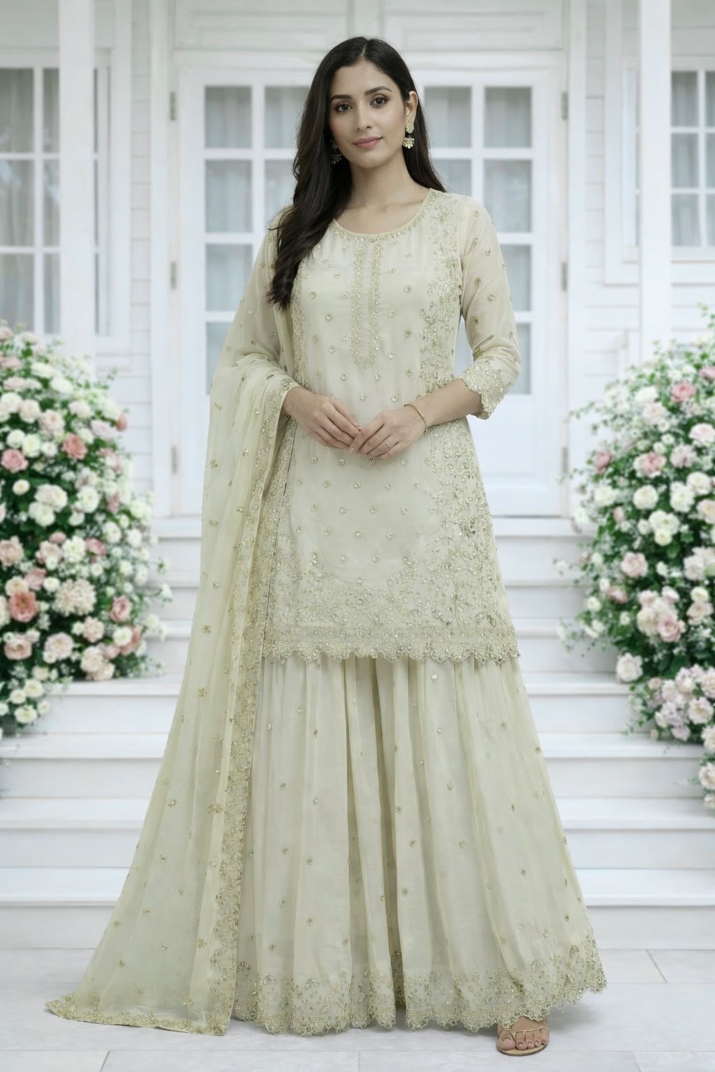 Premium Faux Georgette Embroidered Sequence Work Top Palazzo With Dupatta Set – HK-1713 Pakistani Readymade Sharara Suit Single Wholesale Price 