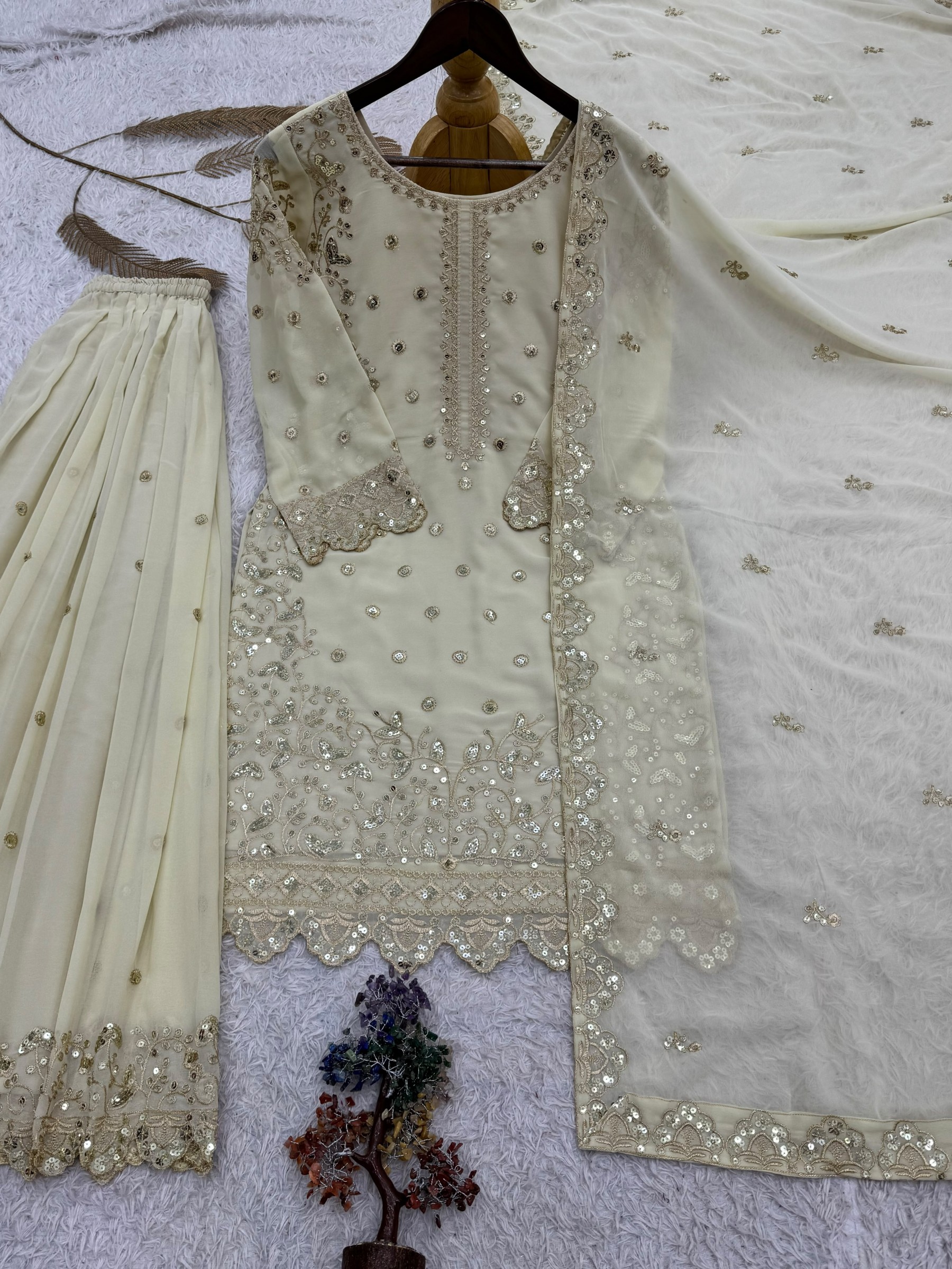 Premium Faux Georgette Embroidered Sequence Work Top Palazzo With Dupatta Set – HK-1713 Pakistani Readymade Sharara Suit Single Wholesale Price 