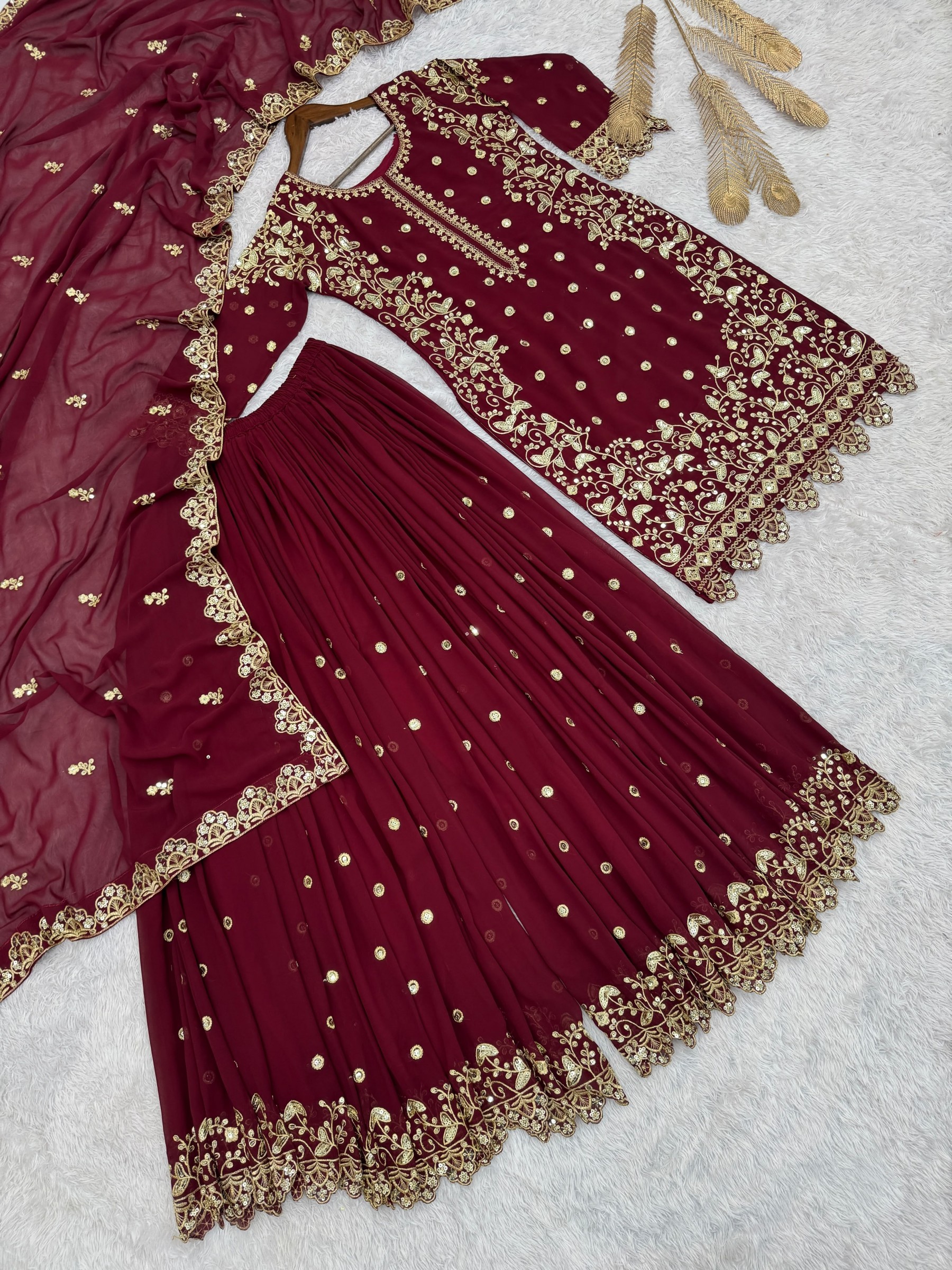 Premium Faux Georgette Embroidered Sequence Work Top Palazzo With Dupatta Set – HK-1713 Pakistani Readymade Sharara Suit Single Wholesale Price 