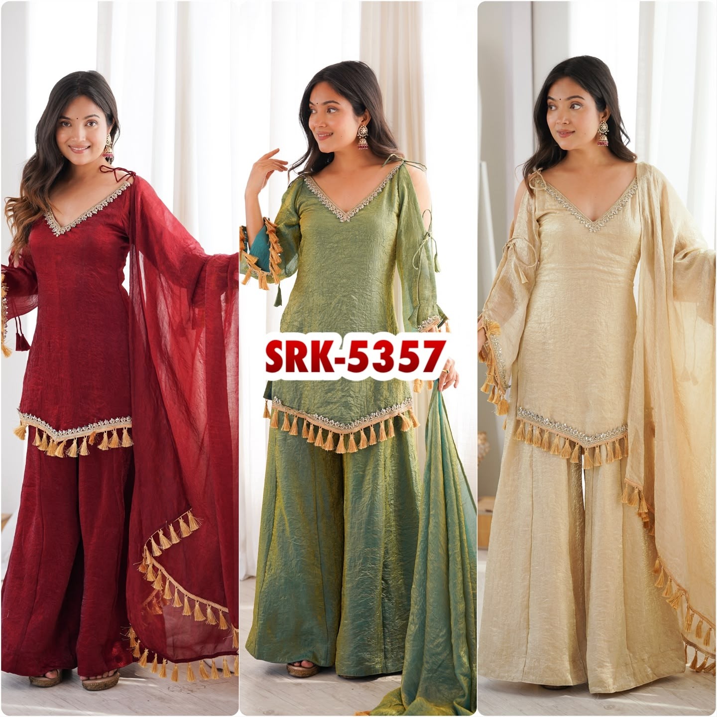 Women’s Doremon Crush Mirror Work Kurta Palazzo with Dupatta Set – SRK-5357 Pakistani Sharara Single Wholesale Price 