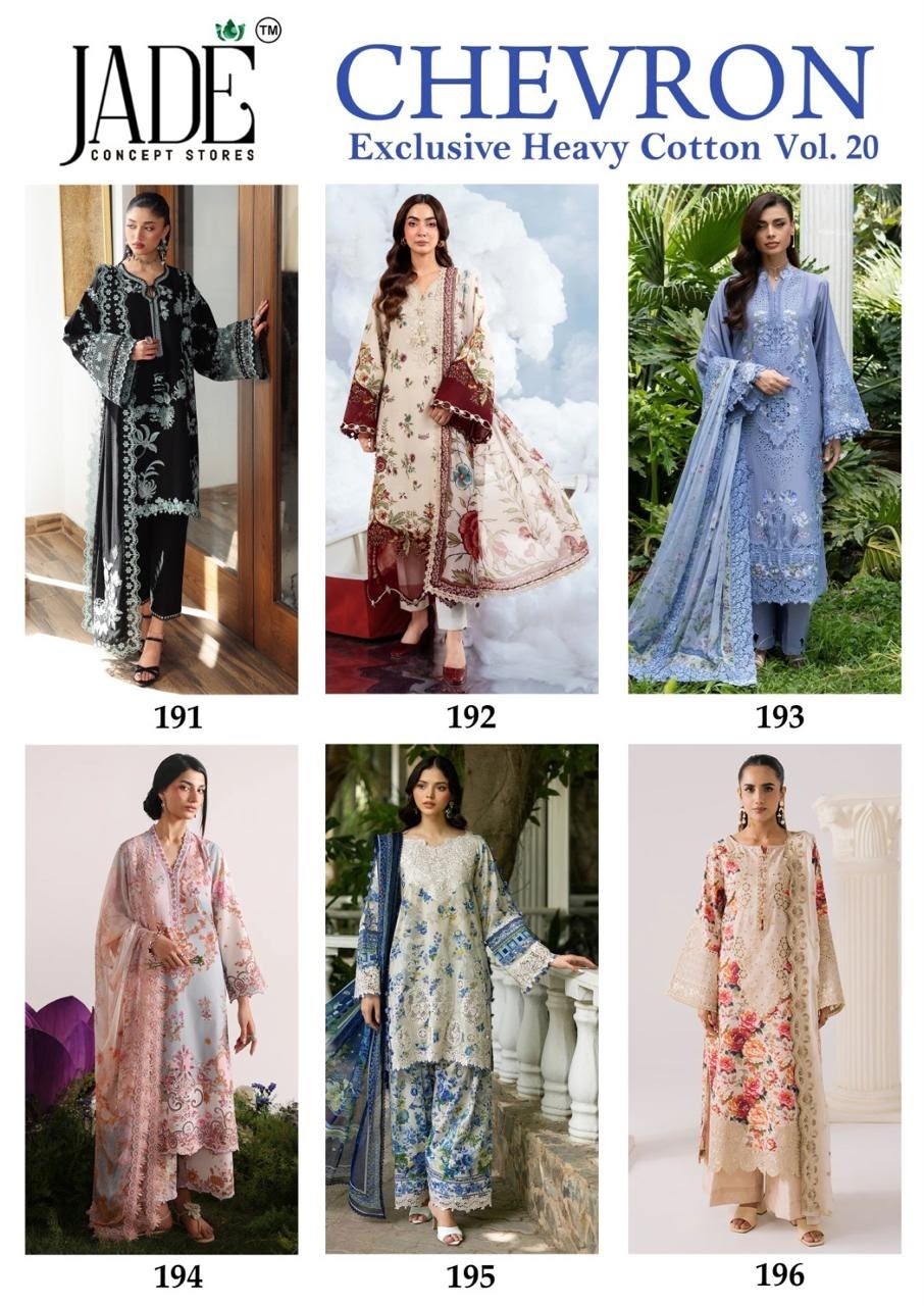 Jade Concept Chevron Exclusive Heavy Cotton Dress Material Vol. 20  Pakistani Karachi Suit (Full Set) wholesale price 