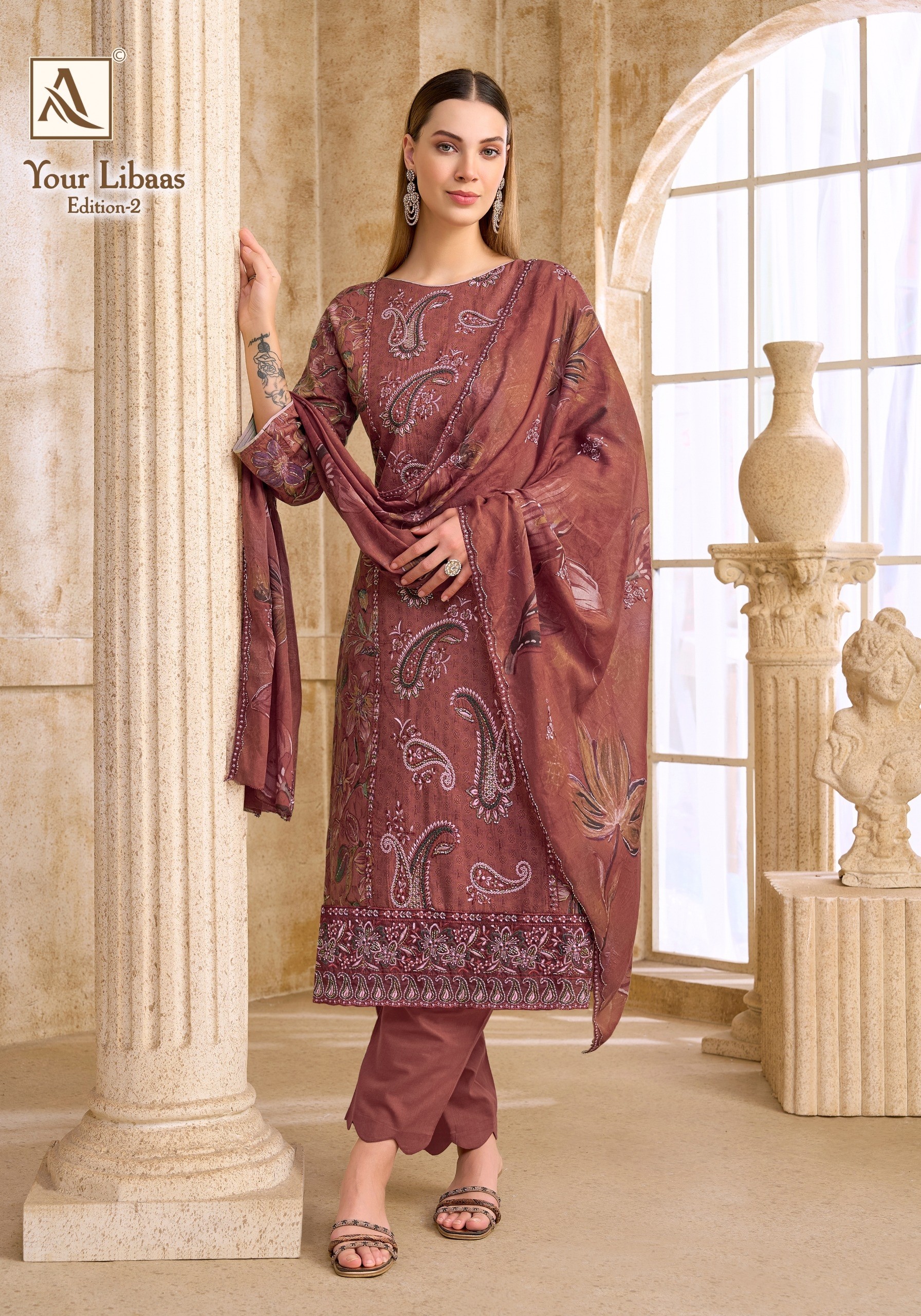 Alok Suit Your Libaas -2 – Premium Cambric Cotton Foil Print Embroidered Pakistani Suit (Full Set) Wholesale Price 