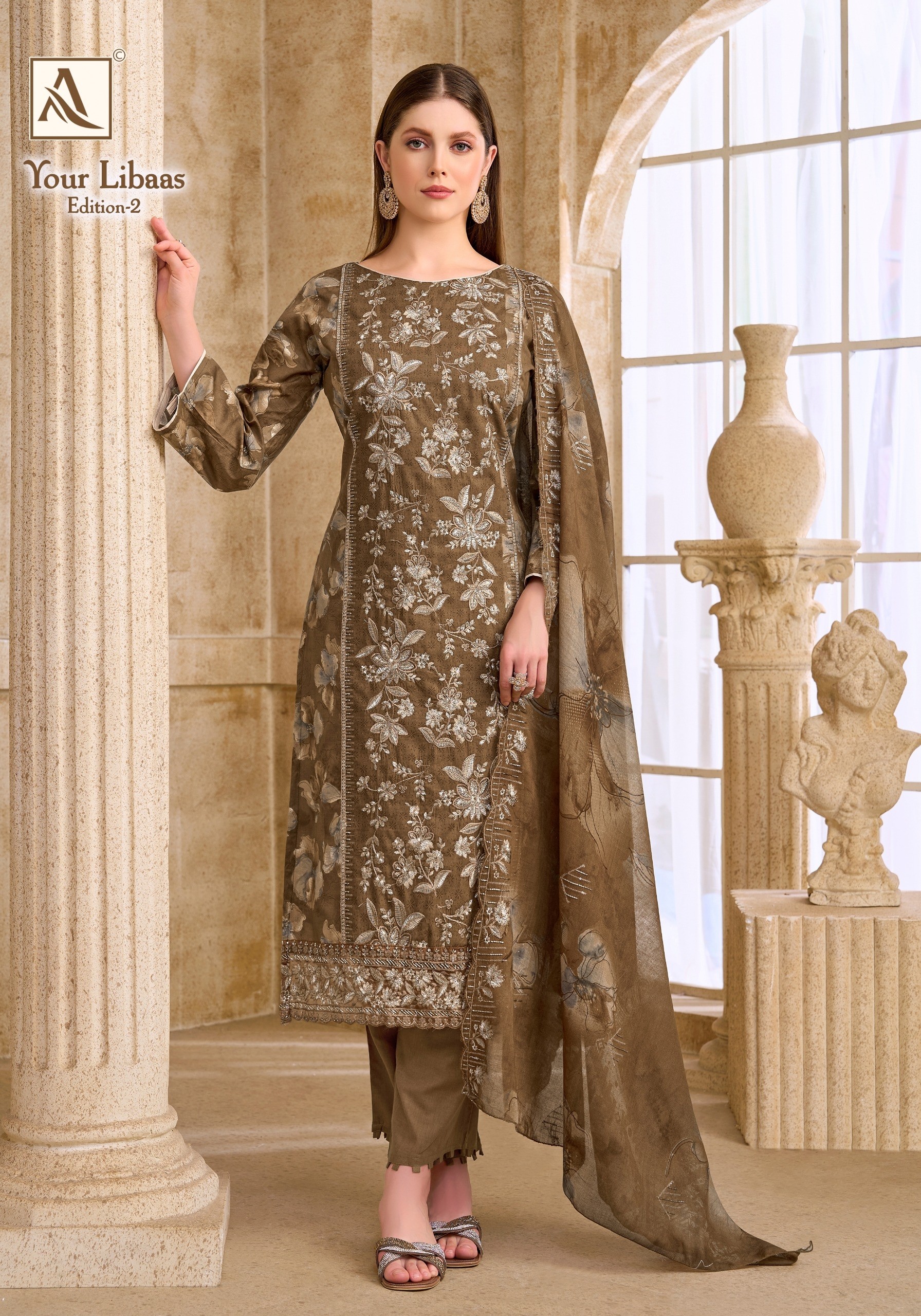Alok Suit Your Libaas -2 – Premium Cambric Cotton Foil Print Embroidered Pakistani Suit (Full Set) Wholesale Price 