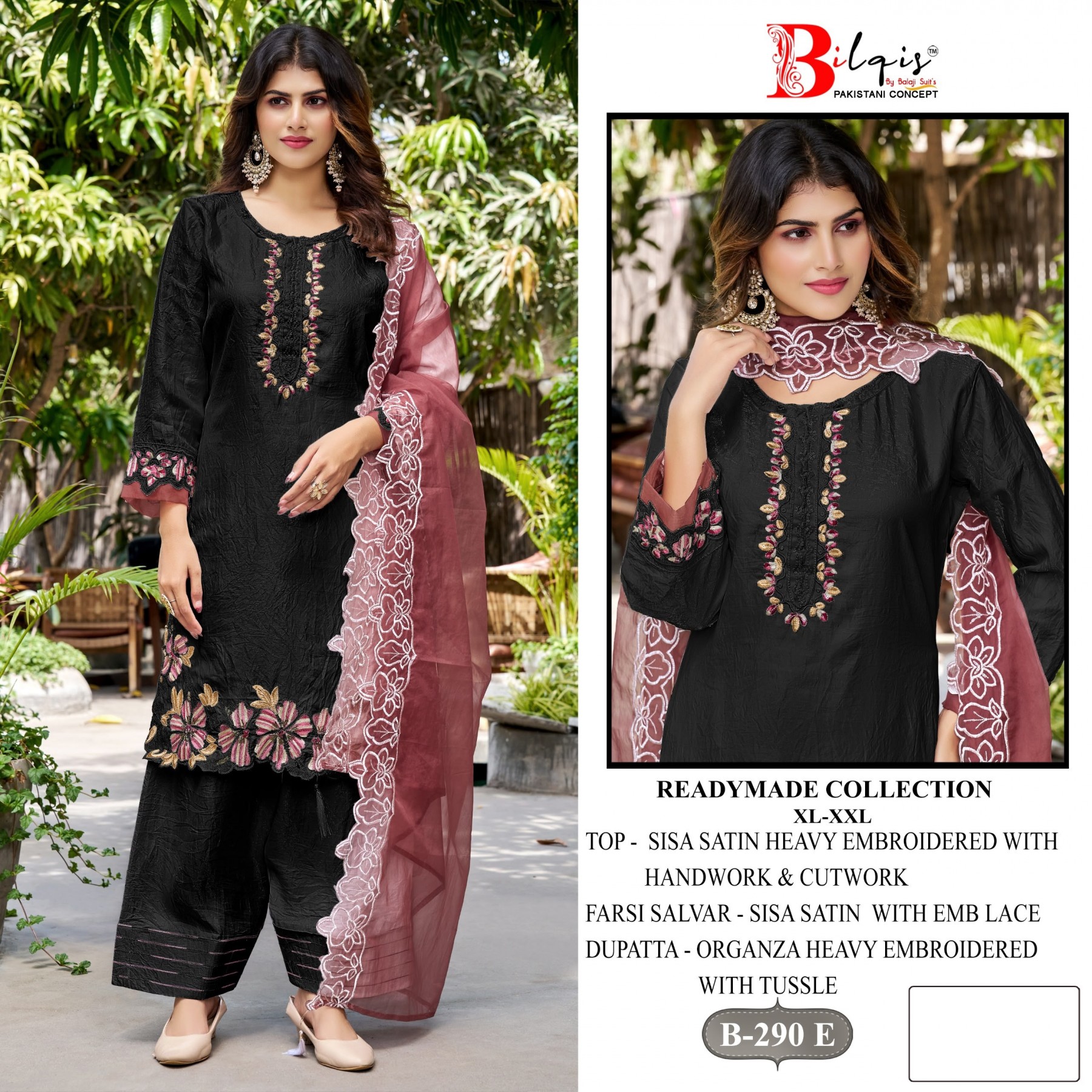 Bilqis B-290 – Ready Made Farsi Salwar Suit with Heavy Embroidery & Organza Dupatta Pakistani Readymade (Full Set) Wholesale Price 