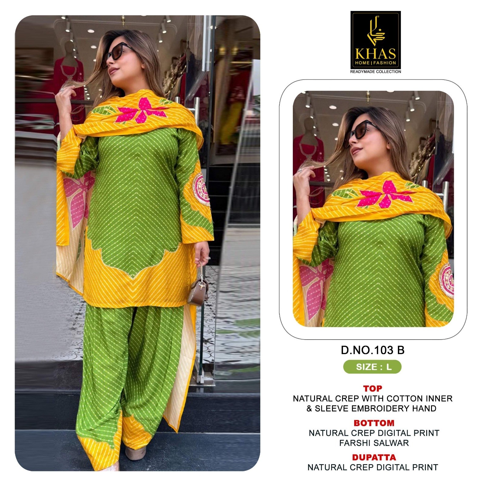 Khas - Premium Crepe Digital Print Embroidered Farshi Salwar Suit – Design 103 Pakistani  Readymade Suit (Full Set) Wholesale Price 