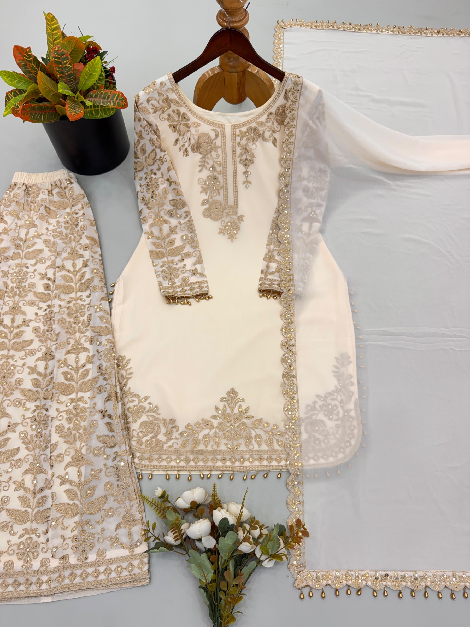 Faux Georgette Heavy Embroidery Sequence Work Suit Set with Dupatta – SR-1720 Pakistani Readymade Suit Single Wholesale Price 