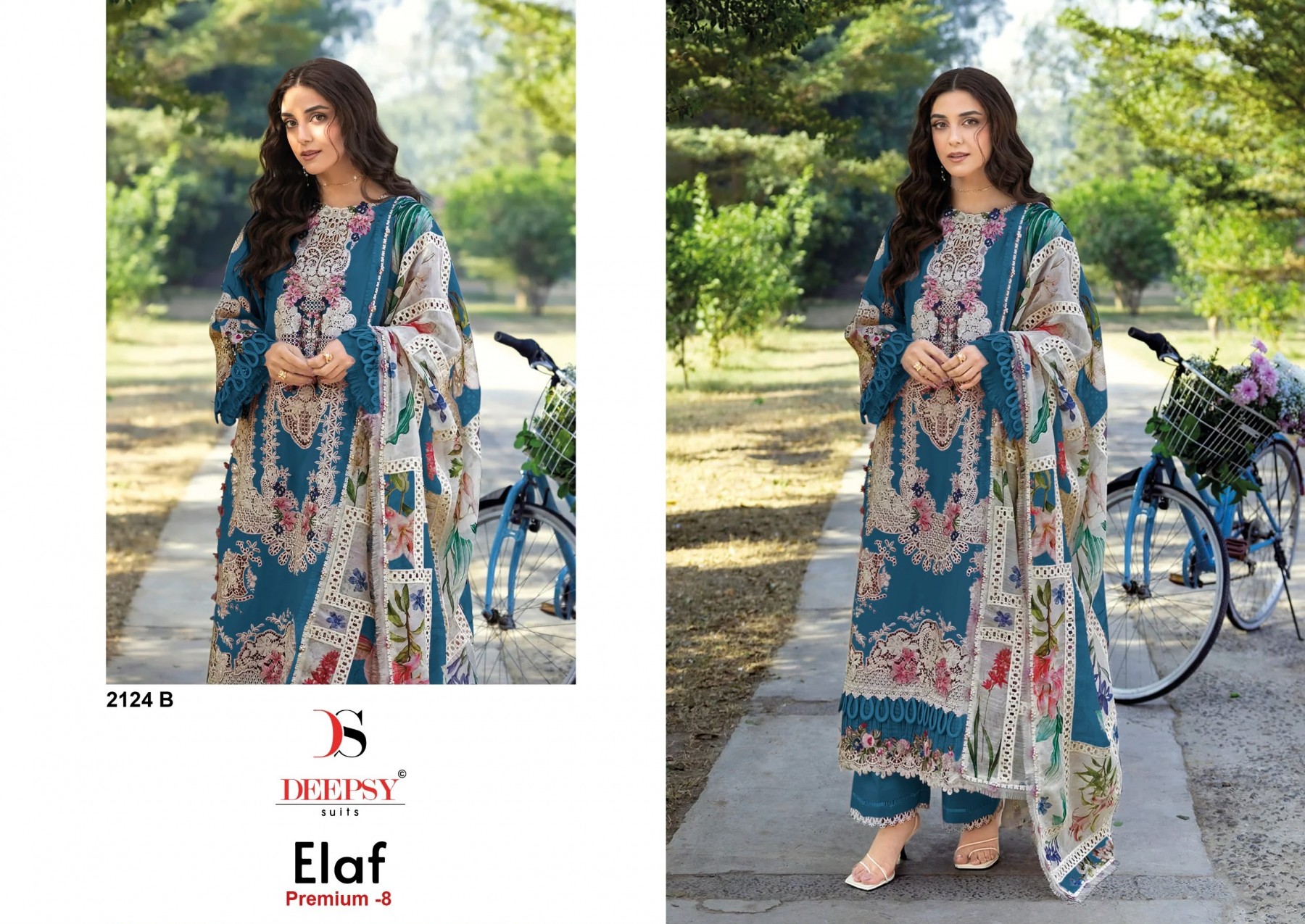 Elaf Premium Luxury Lawn 2124 ABCD Embroidered Cotton Pakistani Suit (Full Set) Wholesale Price 