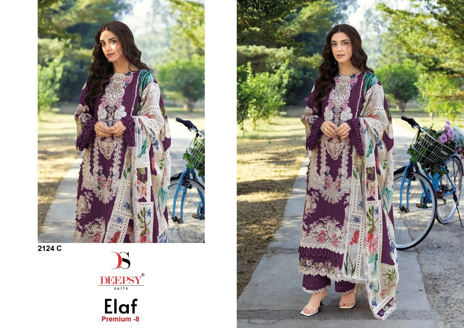 Elaf Premium Luxury Lawn 2124 ABCD Embroidered Cotton Pakistani Suit (Full Set) Wholesale Price 