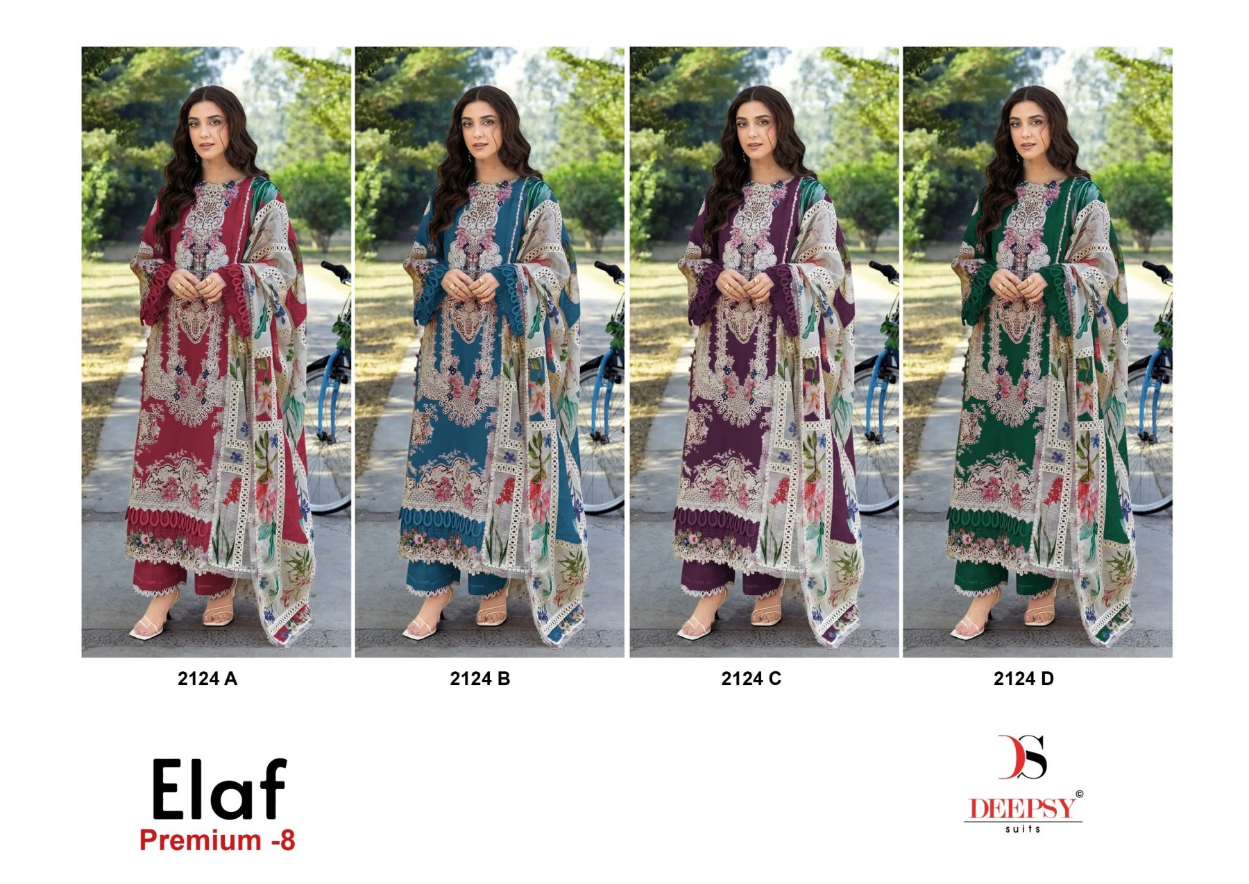 Elaf Premium Luxury Lawn 2124 ABCD Embroidered Cotton Pakistani Suit (Full Set) Wholesale Price 