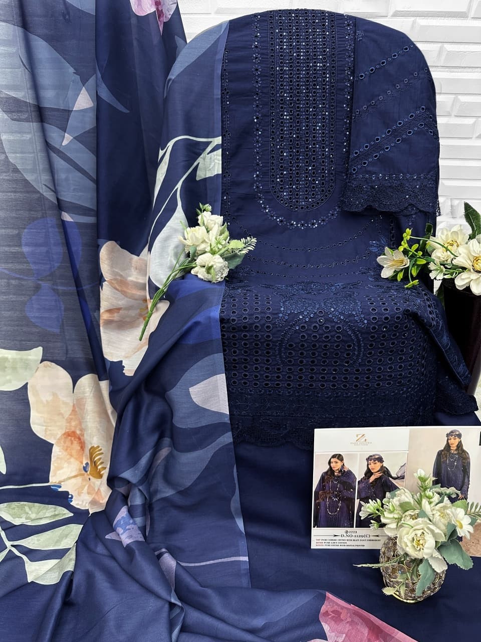 Ziaya Design 1129 Lawn Embroidered Cambric Cotton Semi-Stitched Suit with Digital Print Dupatta Pakistani Suit Single Wholesale Price 