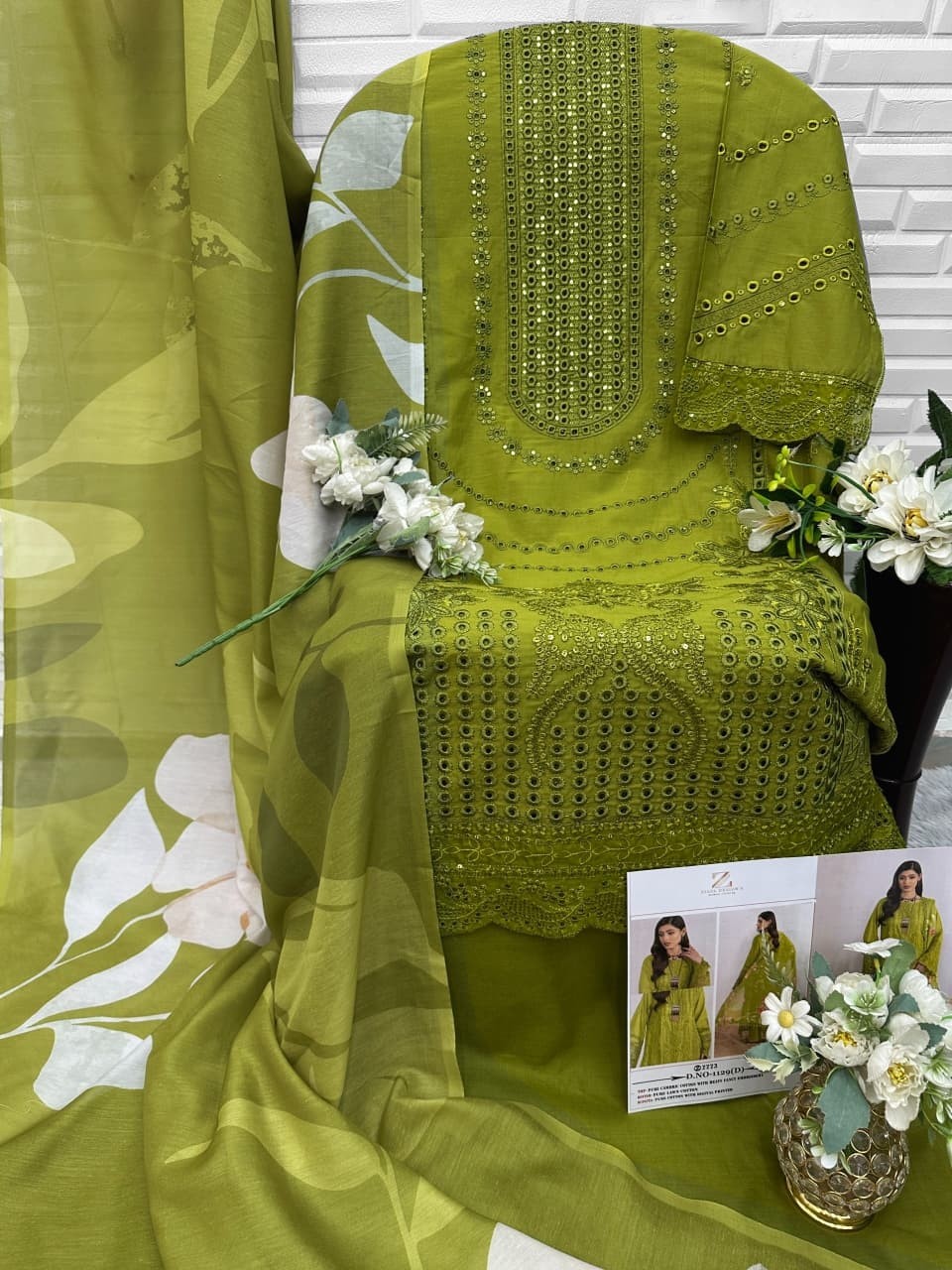 Ziaya Design 1129 Lawn Embroidered Cambric Cotton Semi-Stitched Suit with Digital Print Dupatta Pakistani Suit Single Wholesale Price 