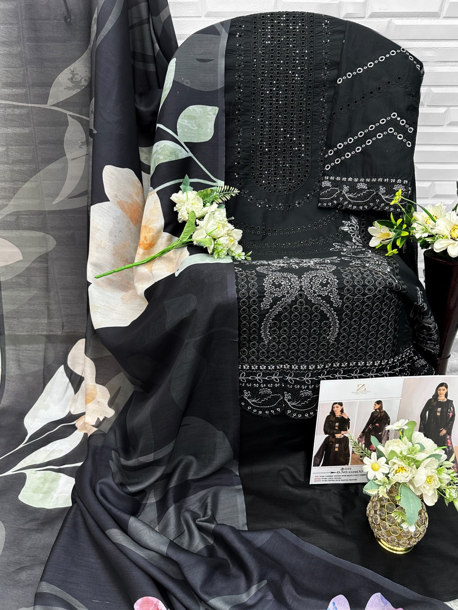 Ziaya Design 1129 Lawn Embroidered Cambric Cotton Semi-Stitched Suit with Digital Print Dupatta Pakistani Suit Single Wholesale Price 