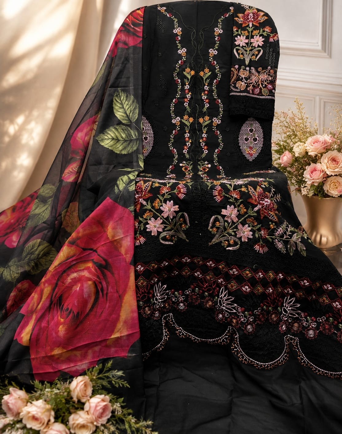 Ramsha Luxury Lawn Pure Cotton Embroidered Suit with Chiffon Print Dupatta Pakistani Suit Single Wholesale Price 