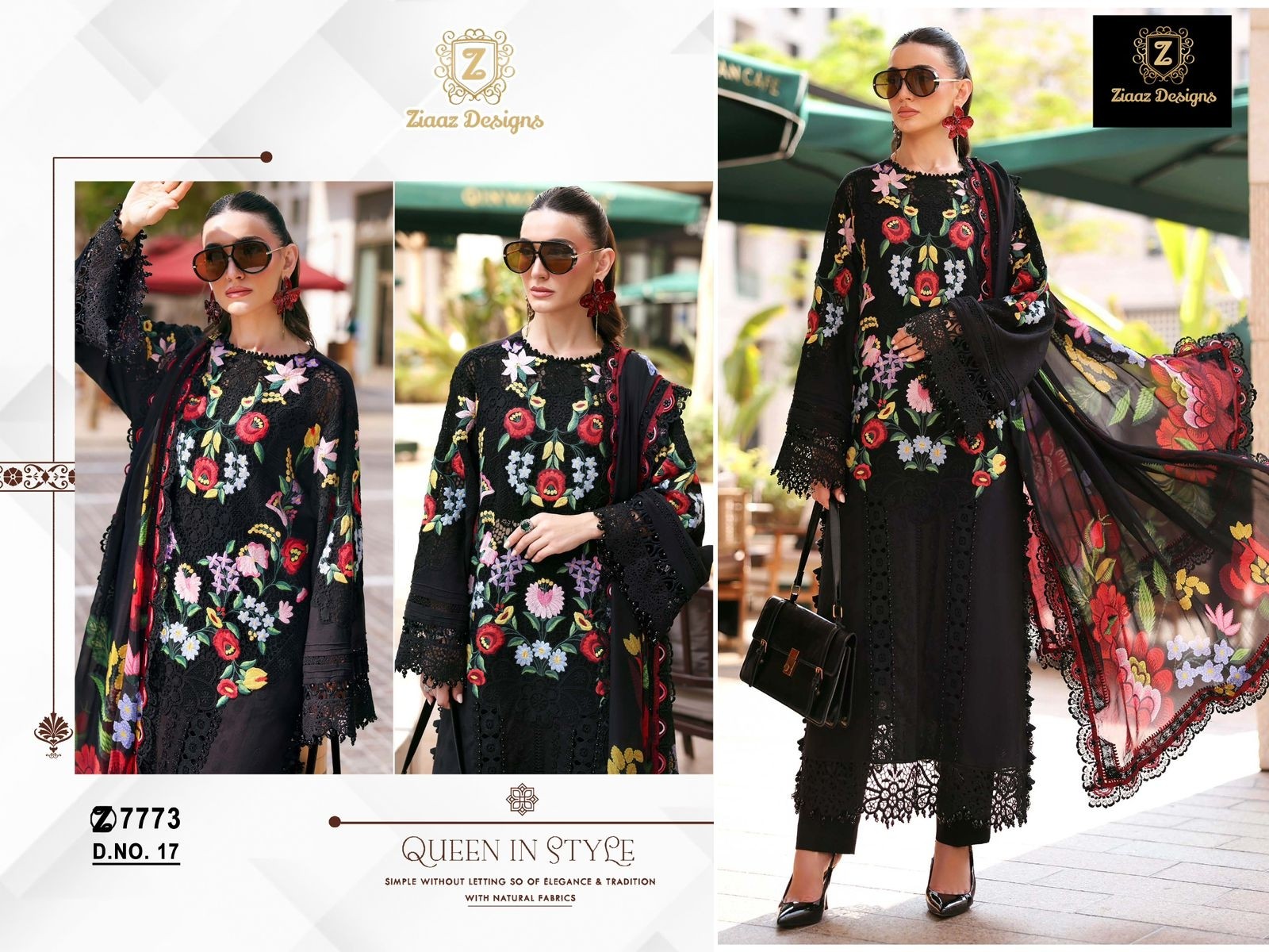 ZIAAZ Heavy Embroidered Cambric Cotton Semi Stitched Suit with Lawn Printed Dupatta – Code 17 Pakistani Suit Single Wholesale Price 