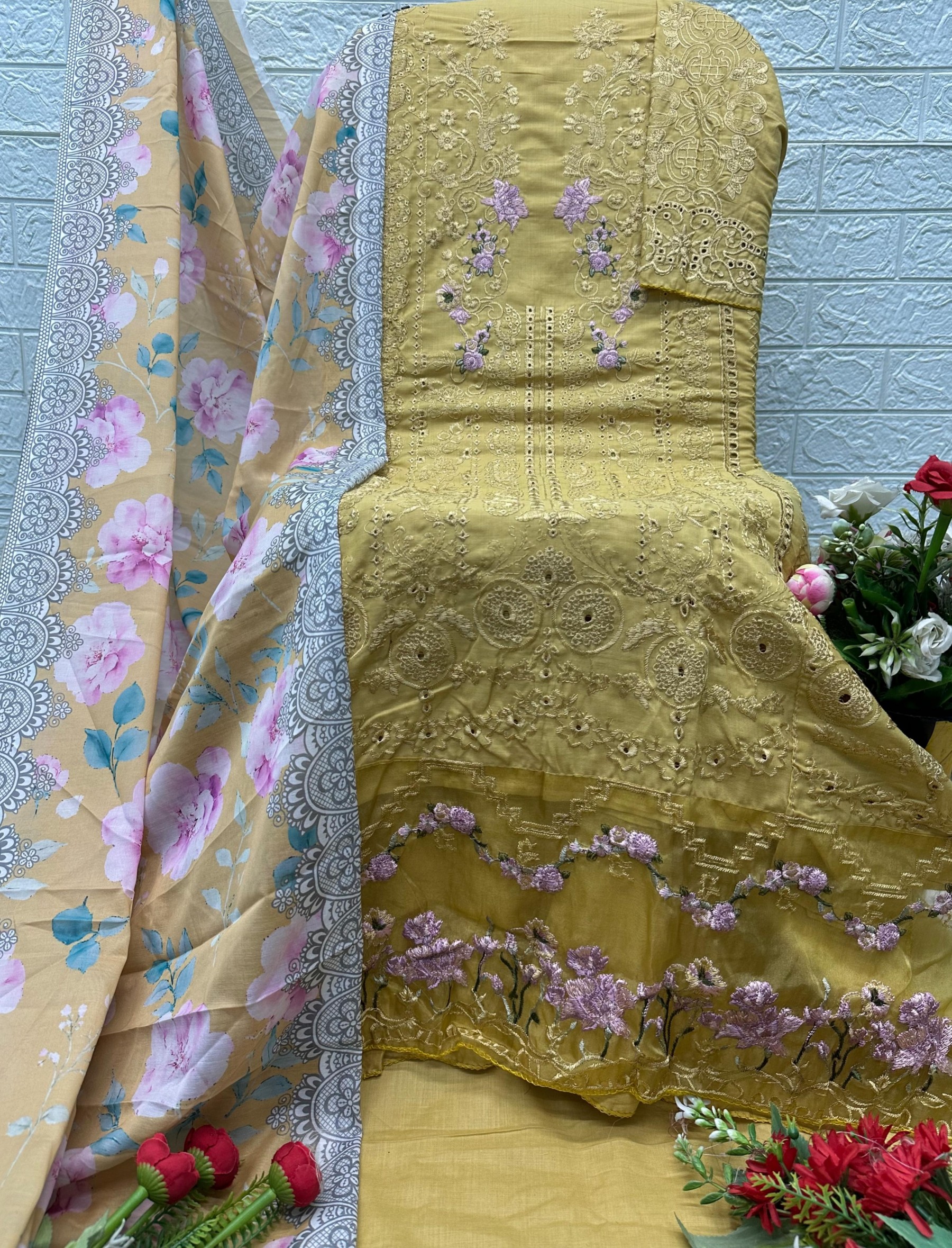 Saniya Trendz NX Chikankari Embroidered Cotton Suit with Printed Cotton Dupatta – Design 7163 Pakistani Suit Single Wholesale Price 