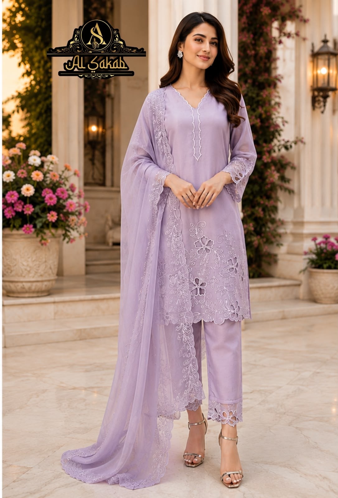 AL-SAKAB Premium Heavy Gold Chiffon Embroidered Suit Set – Design 1706 Pakistani Suit Single Wholesale Price 