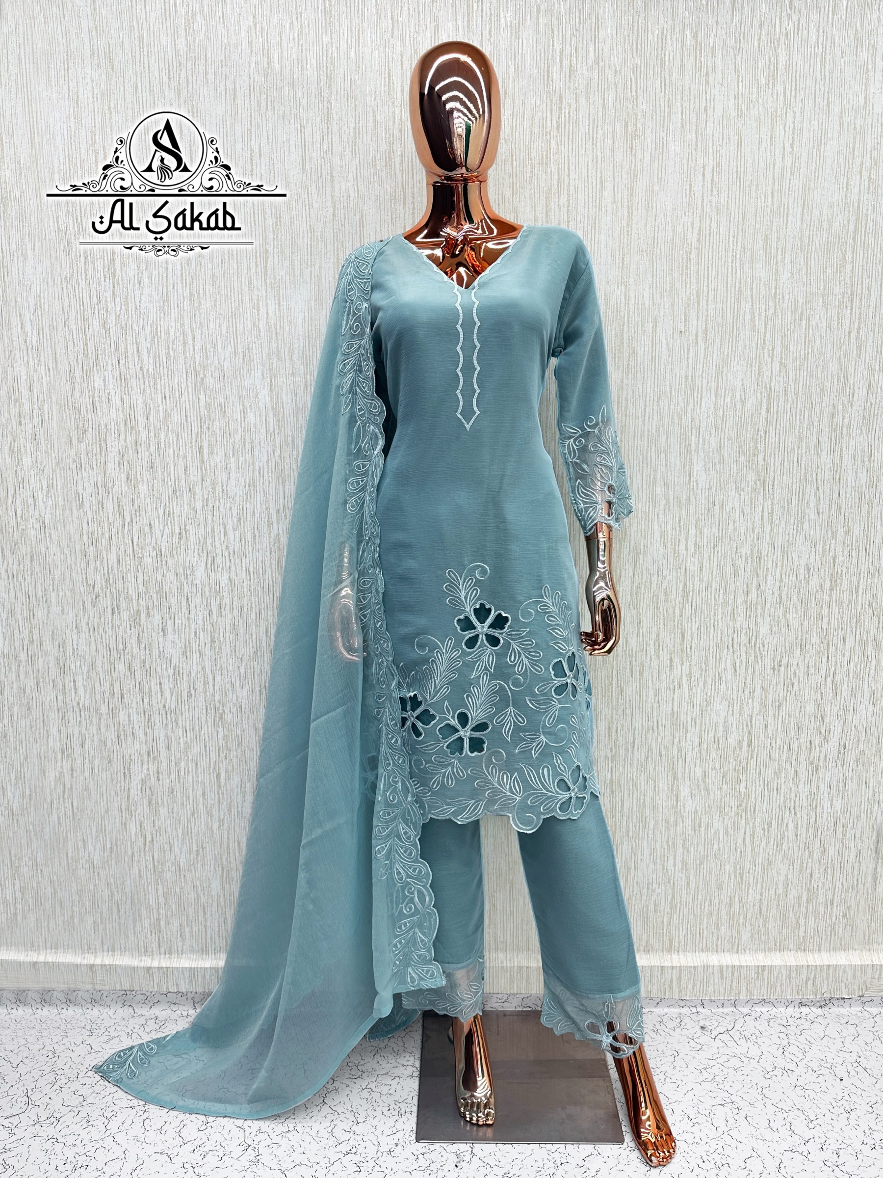 AL-SAKAB Premium Heavy Gold Chiffon Embroidered Suit Set – Design 1706 Pakistani Suit Single Wholesale Price 
