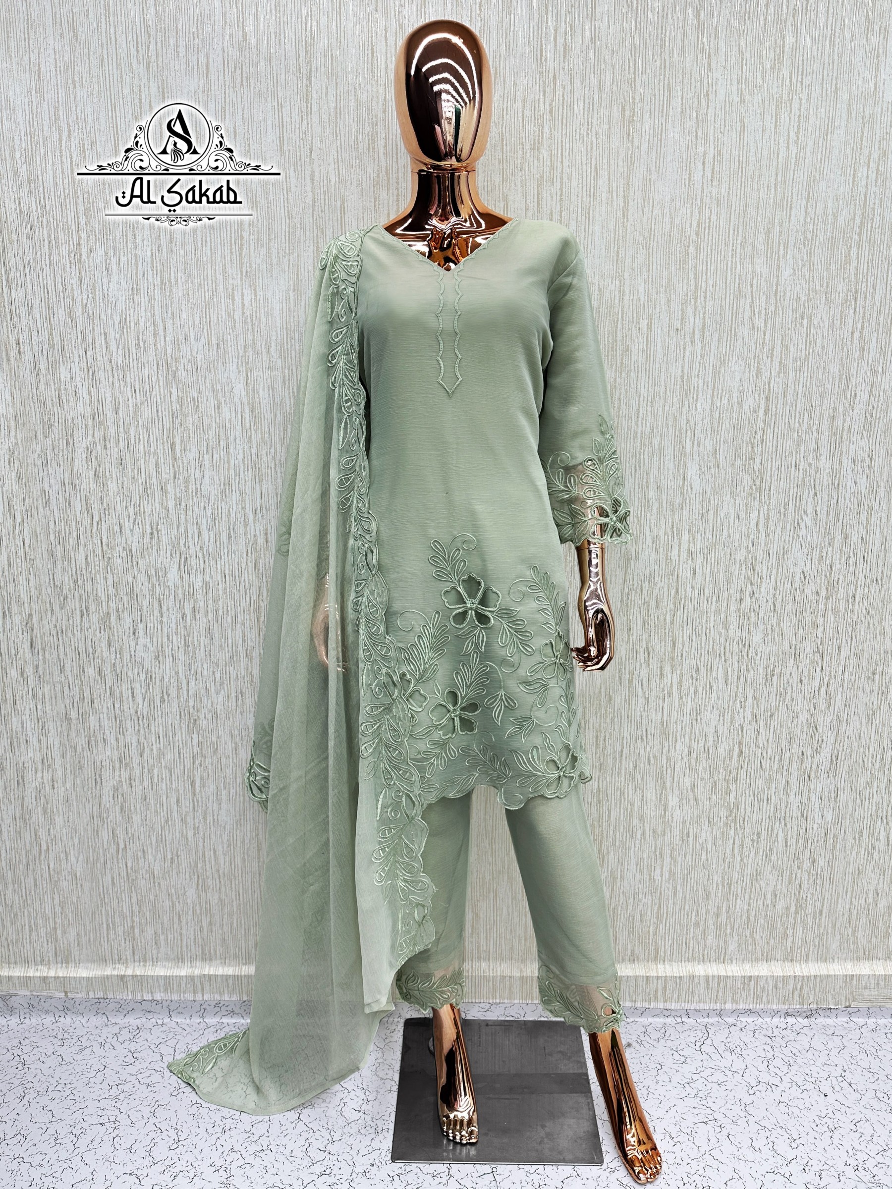 AL-SAKAB Premium Heavy Gold Chiffon Embroidered Suit Set – Design 1706 Pakistani Suit Single Wholesale Price 