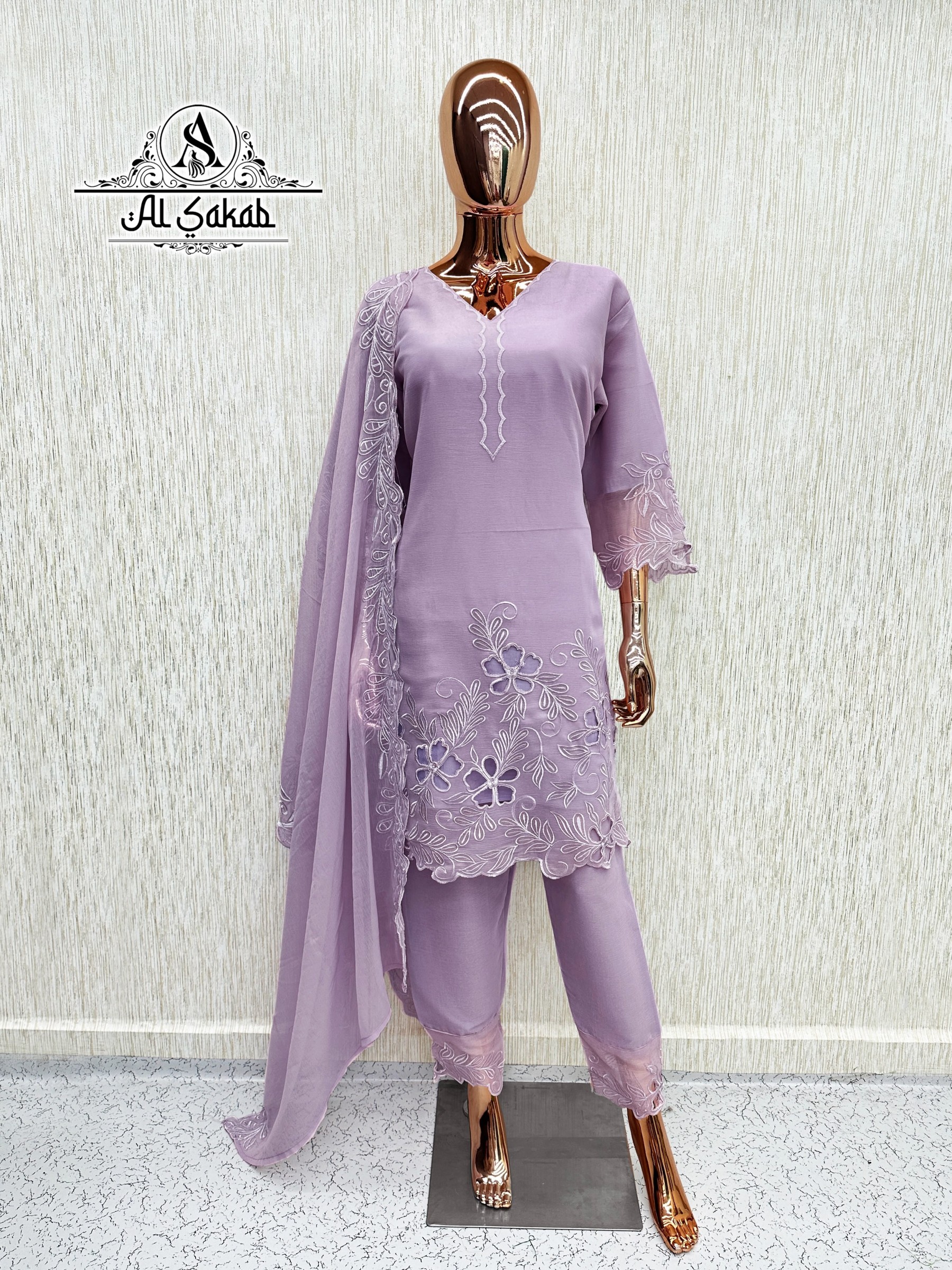 AL-SAKAB Premium Heavy Gold Chiffon Embroidered Suit Set – Design 1706 Pakistani Suit Single Wholesale Price 