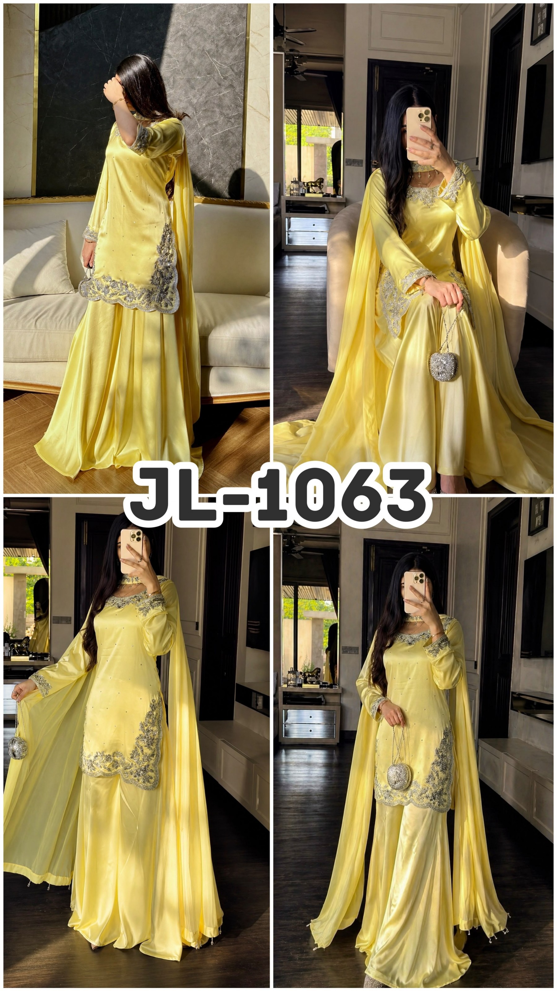 JL-1063 Pure Devsena Silk Embroidered Sequence Work Palazzo Suit Set with Organza Dupatta Pakistani Suit Single Wholesale Price 