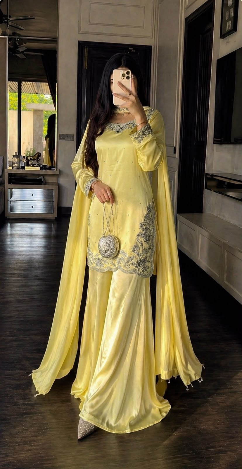 JL-1063 Pure Devsena Silk Embroidered Sequence Work Palazzo Suit Set with Organza Dupatta Pakistani Suit Single Wholesale Price 