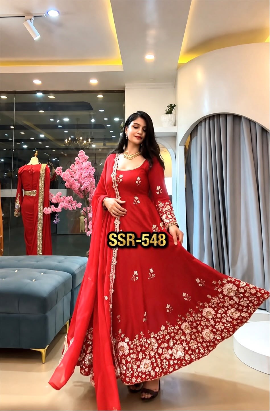 SSR-548 Fendy Silk Embroidered Sequence Work Gown Set with Pant & Dupatta Partywear And Wedding Gown Single Wholesale Price 