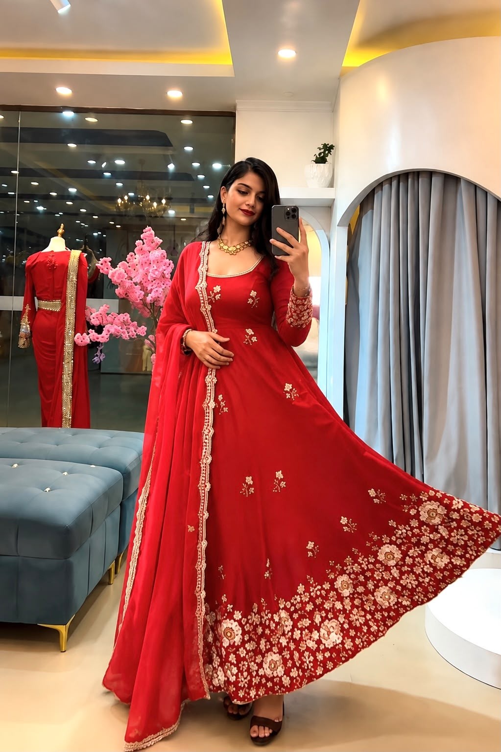 SSR-548 Fendy Silk Embroidered Sequence Work Gown Set with Pant & Dupatta Partywear And Wedding Gown Single Wholesale Price 